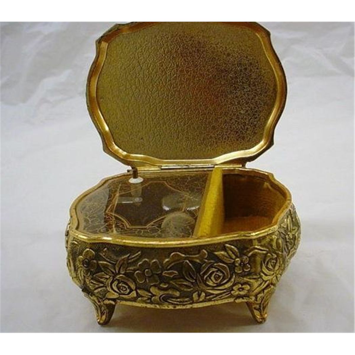 Vintage Victorian Footed Brass Music Box with Padded Co