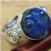Image 1 : HANDCARVED LAPIS FACE SET IN STERLING SILVER RING SIZE