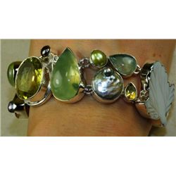 Fine CARVED AGATE SHELL CITRINE & BIWA PEARL AND STERL