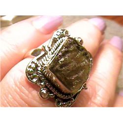 RARE TECTIKE METEORITE-MOLDAVITESTERLING SILVER RING MW