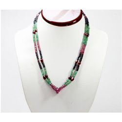 Natural 175.50 ctw Emerald, Ruby & Sapphire Bead Necklace