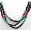 Image 2 : Natural 273.72 ctw Emerald, Ruby & Sapphire Bead Necklace