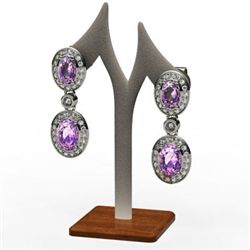 Amethyst 3.40 ctw Diamond Dangling Earring 18k W/Y Gold