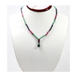 Natural 76.78 ctw Emerald, Ruby & Sapphire Bead Necklace