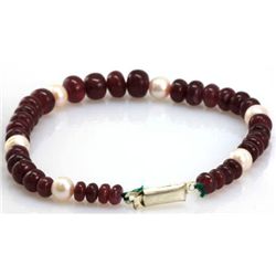 Natural Ruby and 6 Pearl Briolettes Graduated Beads Bracelet 104.42ctw with brass clasp