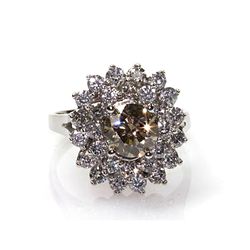 Natural 3.35 ctw Chocolate & Diamond Cluster Ring 14kt White Gold