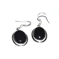 Silver Black Onex Oval Earring