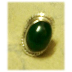 Silver Ring with Emerald Oval Gemstone