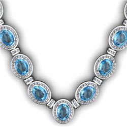 32.35 ctw Aqua Marine & Diamond Necklace 925 Sterling Silver