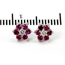 Genuine 1.0 ctw Ruby Flower Earring 14kt Yellow or White Gold 1.76g