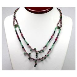 Natural 145.47 ctw Emerald, Ruby & Sapphire Bead Necklace