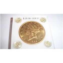 1896-S $20 Gold Liberty Coin, AU