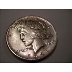 RARE DATE 1921 $1 SILVER PEACE DOLLAR, F