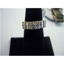 1 Ct. Two Row Diamond Band W/Diamonds Also Inset On Side of Band, 7.4 Grams 14K Gold