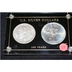 1890 silver morgan one dollar, 1991 silver eagle one dollar