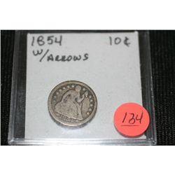 1854 seated liberty dime w/arrows