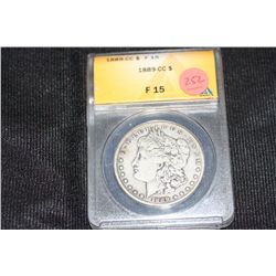 1889-CC silver morgan one dollar, ANACS graded, f15