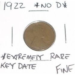 **FEATURED** 1922 *NO D* Lincoln Penny *EXTREMELY RARE KEY DATE FINE GRADE*!!