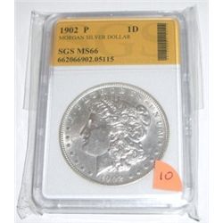  M1902-P Morgan Silver Dollar *RARE CERTIFIES-66 by SGS*!! Serial # 662066902.05115.D