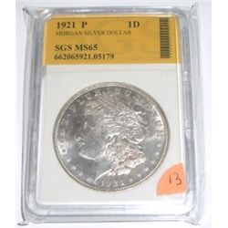 1921-P Morgan Silver Dollar *RARE CERTIFIED MS-65 by SGS*!! Serial # 662065921.05179.