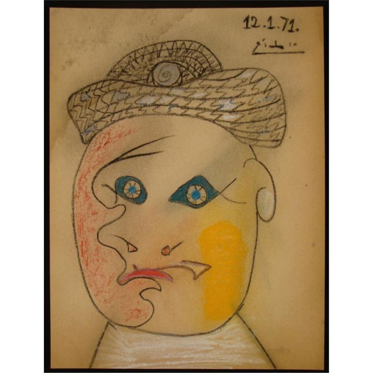 Pablo Picasso Original Crayon Drawing Signed 1971