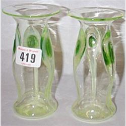 A Pair of Art Nouveau Vaseline and Lime Gl...