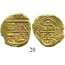 Cartagena, Colombia, cob 2 escudos, (1632-33E). S-C7; KM-4.6. 6.7 grams. Bold full shield and cross,