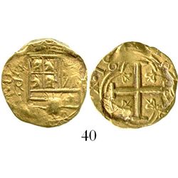 Bogota, Colombia, cob 2 escudos, Philip IV, assayer R (1650s to 1660s). S-B21; KM-4.1. 6.6 grams. Fu