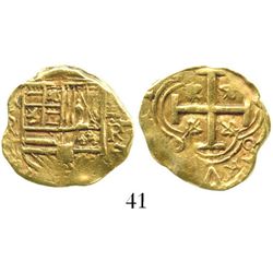 Bogota, Colombia, cob 2 escudos, Philip IV, assayer R (1650s to 1660s). S-B21; KM-4.1. 6.6 grams. Bo