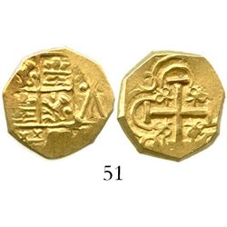 Bogota, Colombia, cob 2 escudos, posthumous Charles II, from the 1715 Fleet. S-B24; KM-14.2. 6.8 gra