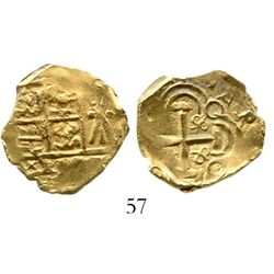 Bogota, Colombia, cob 2 escudos, posthumous Charles II, from the 1715 Fleet. S-B24; KM-14.2. 6.7 gra