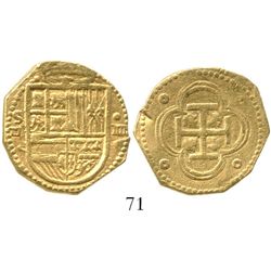 Seville, Spain, cob 4 escudos, Philip II, assayer Gothic D below mintmark S to left. CT-11. 10.7 gra