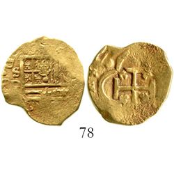 Seville, Spain, cob 2 escudos, Philip III, assayer D. KM-20. 6.6 grams. Bold S-D to left of full but