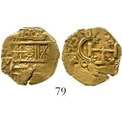 Seville, Spain, cob 2 escudos, Philip III, assayer V. KM-20. 6.8 grams. Bold assayer V to left of ne