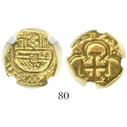 Seville, Spain, cob 2 escudos, Philip III, assayer not visible, encapsulated NGC XF 40. KM-20.  Fros