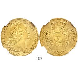 Brazil (Rio mint), 6400 reis, 1753-R, from the "Clive of India treasure" (ca. 1755), encapsulated NG