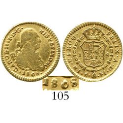 Santiago, Chile, bust 1 escudo, Charles IV, 1808/7FJ. CT-unlisted (Type 70); KM-61 (unlisted overdat