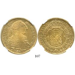 Popayan, Colombia, bust 8 escudos, Charles III, 1789/8SF, encapsulated NGC AU 55. CT-142; KM-50.2a;