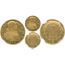 Popayan, Colombia, bust 8 escudos, Charles IV, 1806JF, encapsulated NGC MS 61 PL, rare as prooflike.