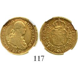 Popayan, Colombia, bust 1 escudo, Ferdinand VII (bust of Charles IV), 1816F.R, P.N mintmark, encapsu