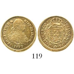 Popayan, Colombia, bust 1 escudo, Ferdinand VII (bust of Charles IV), 1819FM (curved-tail 9). CT-319