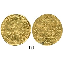 Zeeland, United Netherlands, double ducat, 1648. KM-35. 6.9 grams. Decent VF, very slightly wavy fla