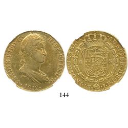 Lima, Peru, bust 8 escudos, Ferdinand VII (large bust), 1812JP, encapsulated NGC XF 45, rare. CT-17;