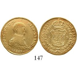 Lima, Peru, bust 2 escudos, Ferdinand VII (smaller imaginary bust), 1811JP, very rare.