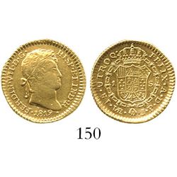 Lima, Peru, bust 1 escudo, Ferdinand VII, 1819JP. CT-289; KM-126. 3.3 grams. XF/AU, a few minor mark
