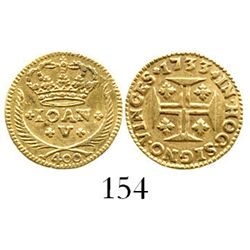 Lisbon, Portugal, 400 reis, John V, 1733. KM-201. 1.1 grams. Bold XF+, hint of luster, no problems.