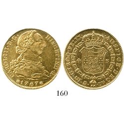 Madrid, Spain, bust 4 escudos, Charles III, 1787DV. CT-313; KM-418.1a. 13.5 grams. AU details but al