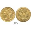 Image 1 : USA (Dahlonega mint), $5 coronet (half eagle), 1856-D, encapsulated PCGS XF45. KM-69.  Rather lustro
