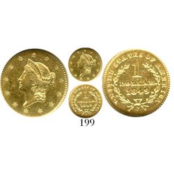 USA (Charlotte mint), $1 coronet (gold dollar), 1849-C, closed wreath, encapsulated NGC AU 58. KM-73