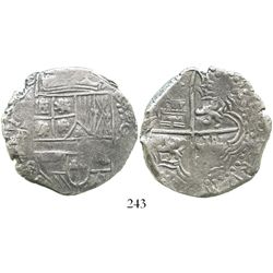 Potosi, Bolivia, cob 8 reales, (1618)PAL, rare, Grade 1. S-P20; KM-10; CT-130. 27.1 grams. Corrosion